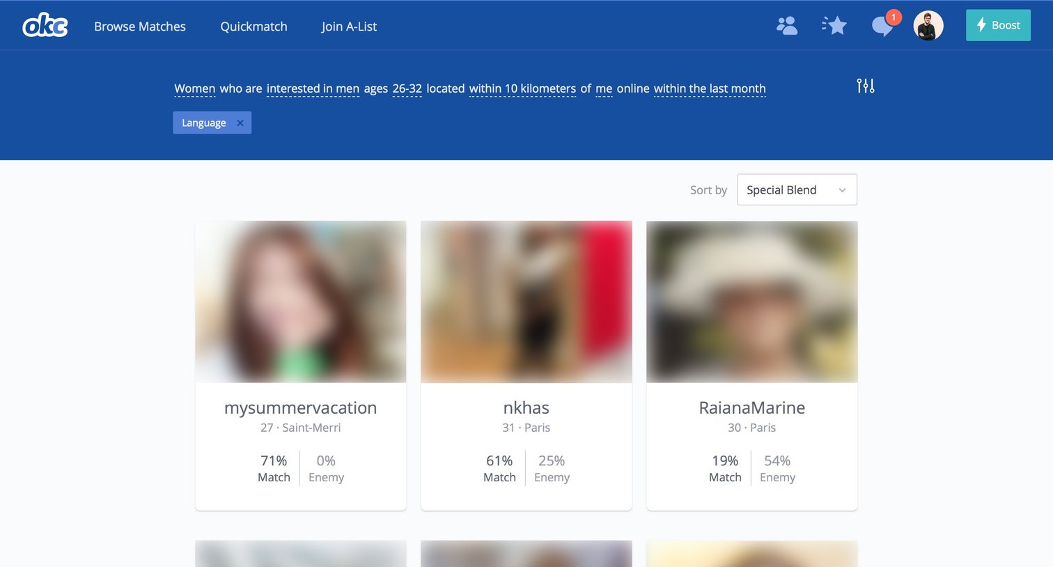 List from OkCupid