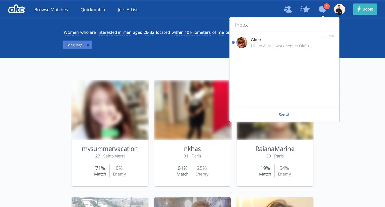 Notifications from OkCupid