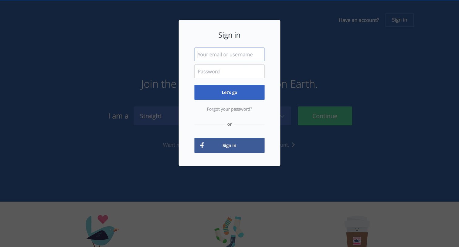 OkCupid - Sign in screen