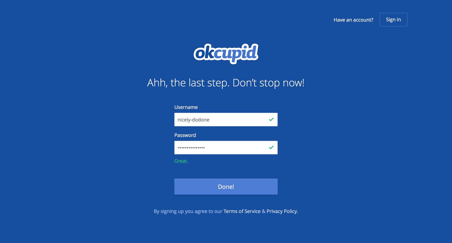 OkCupid - Sign up screen