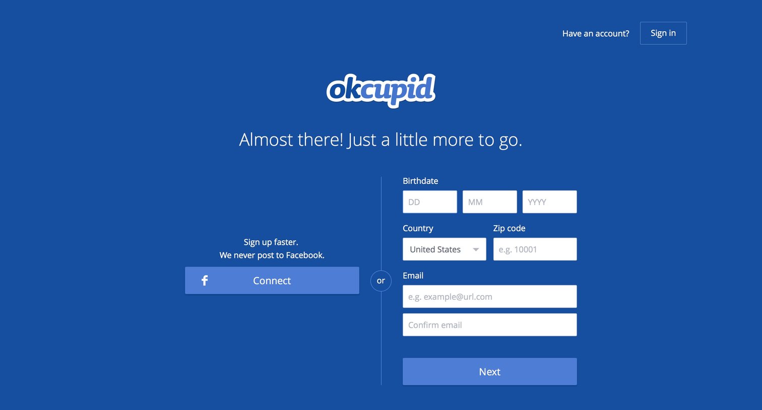 OkCupid - Sign up screen