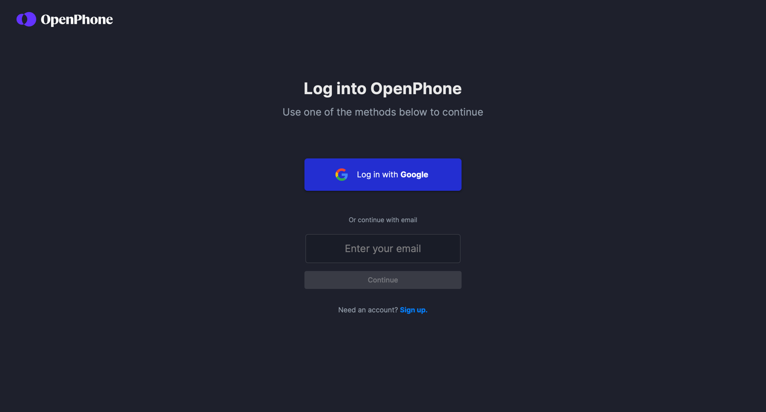 OpenPhone - Sign in screen