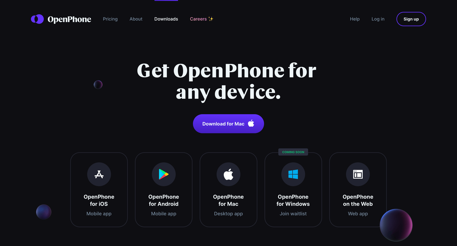 OpenPhone - Application download screen