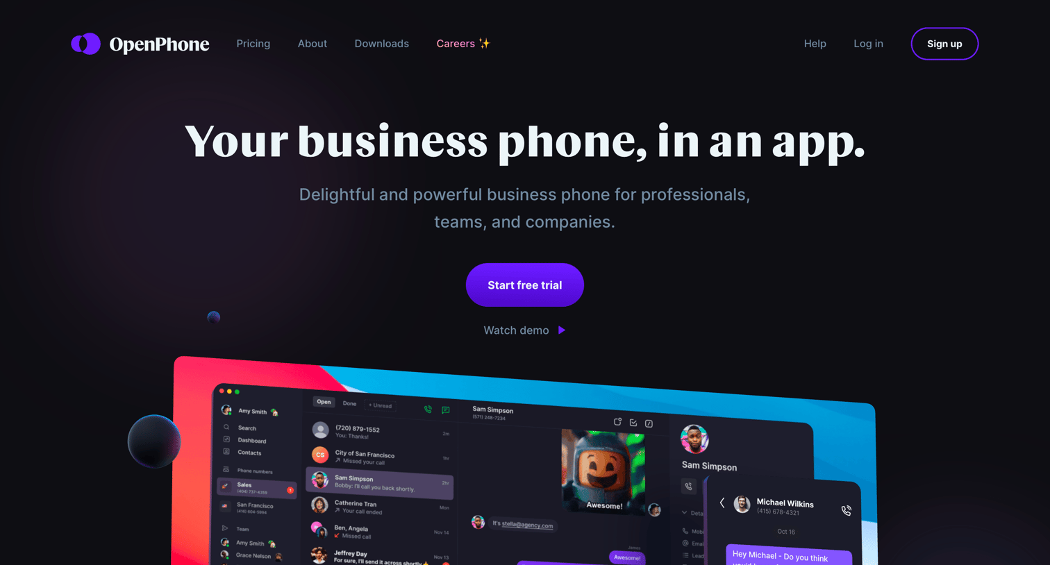 OpenPhone - Landing page screen