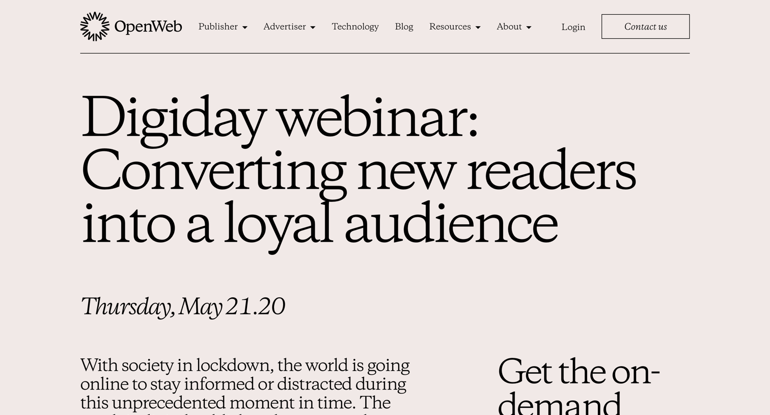 OpenWeb - Webinars screen