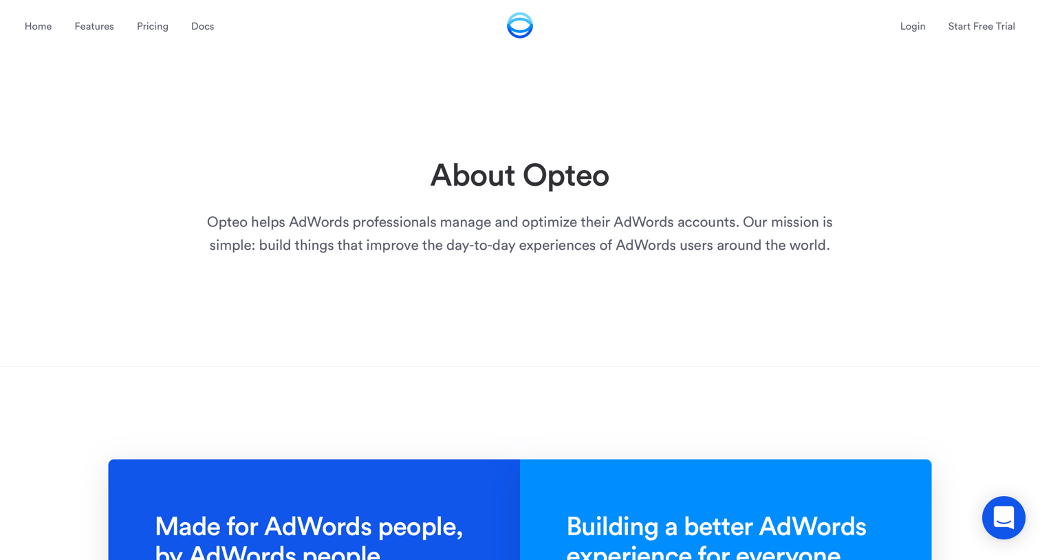 Opteo - About / Mission screen