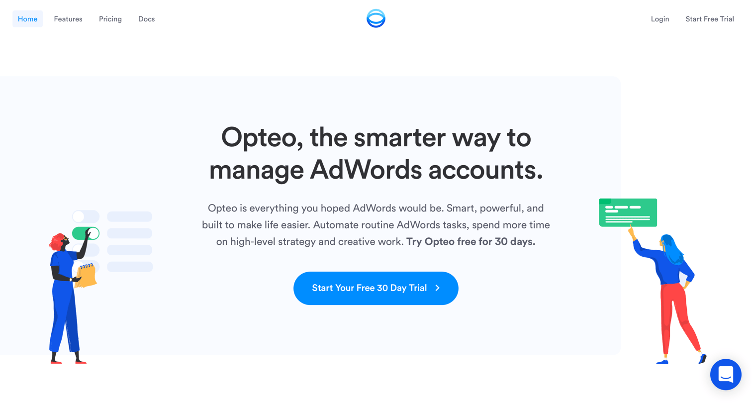 Opteo - Landing page screen