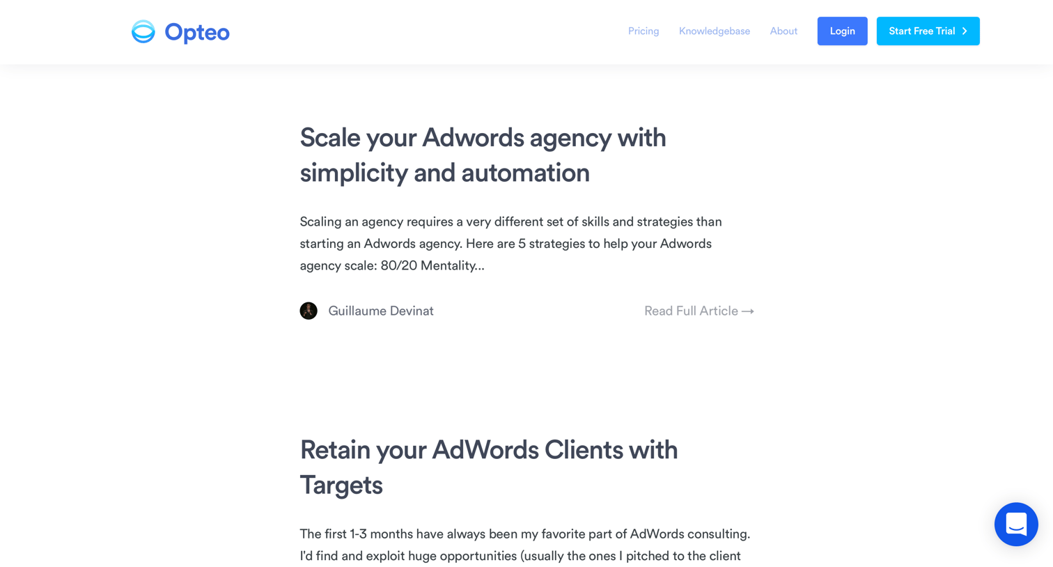 Opteo - Blog screen
