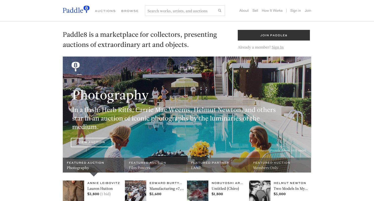 Paddle8 - Landing page screen