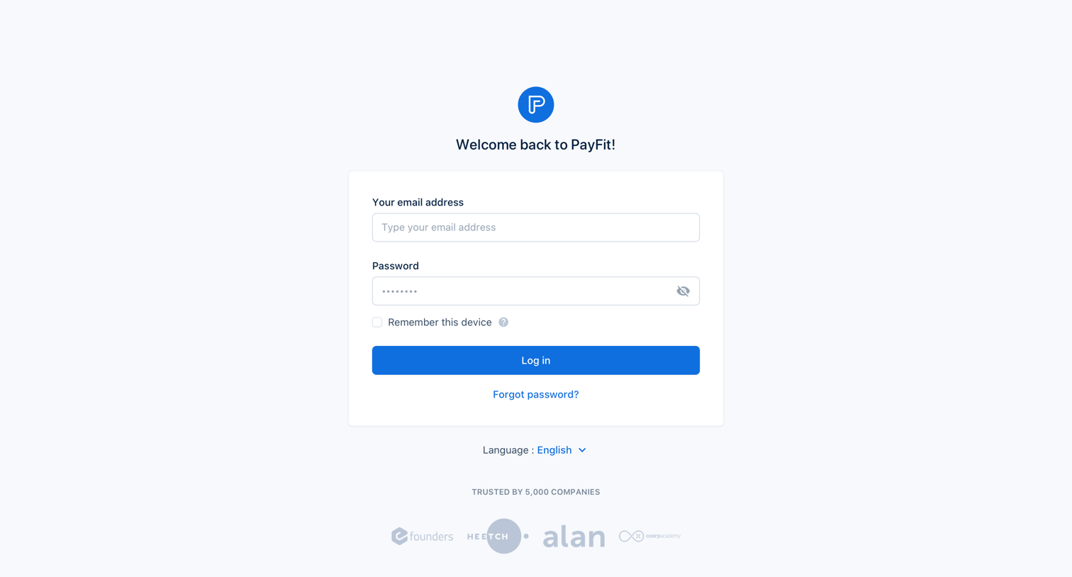 Payfit - PayFit - Log in screen