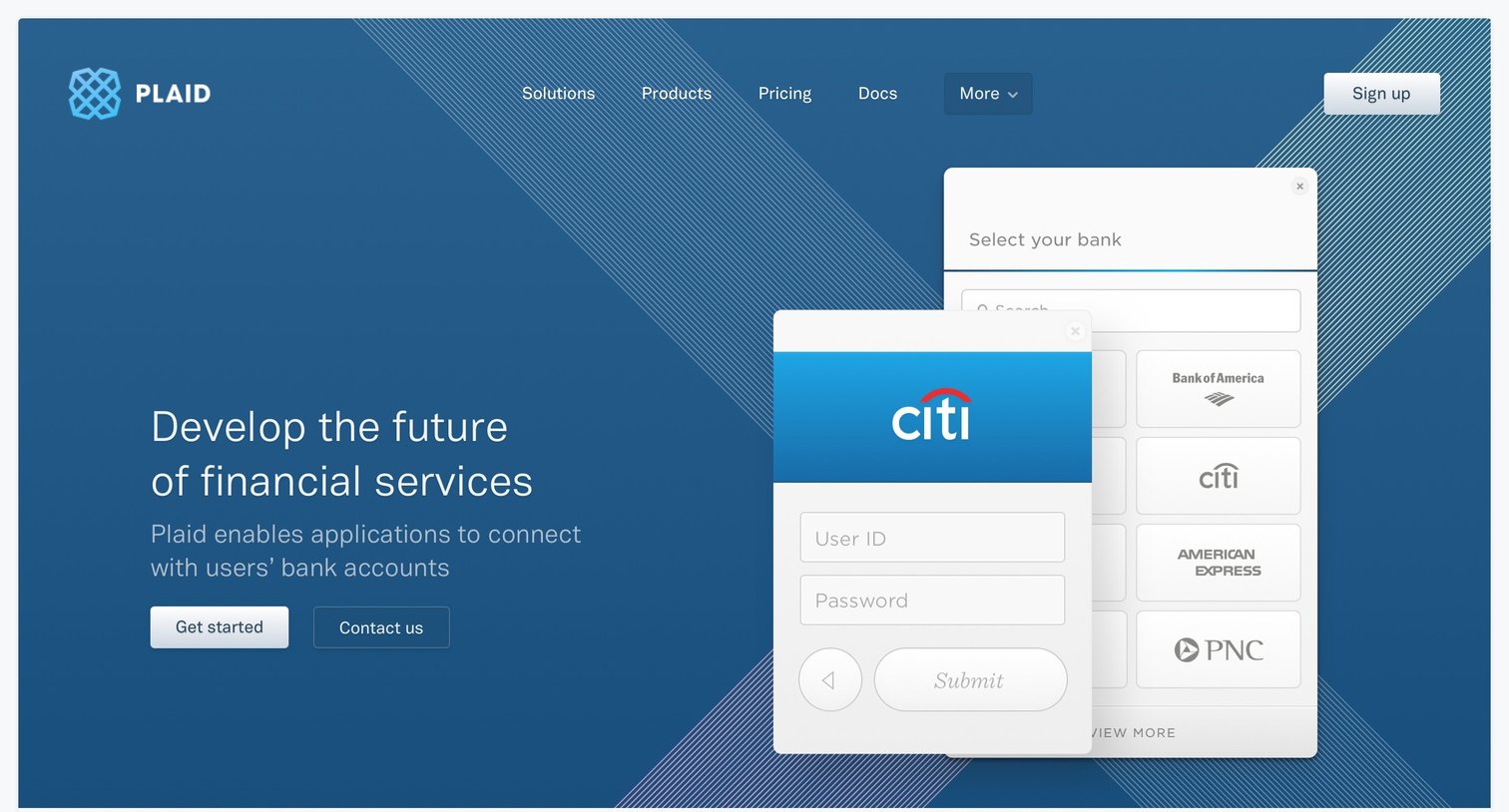 Plaid - Landing page screen