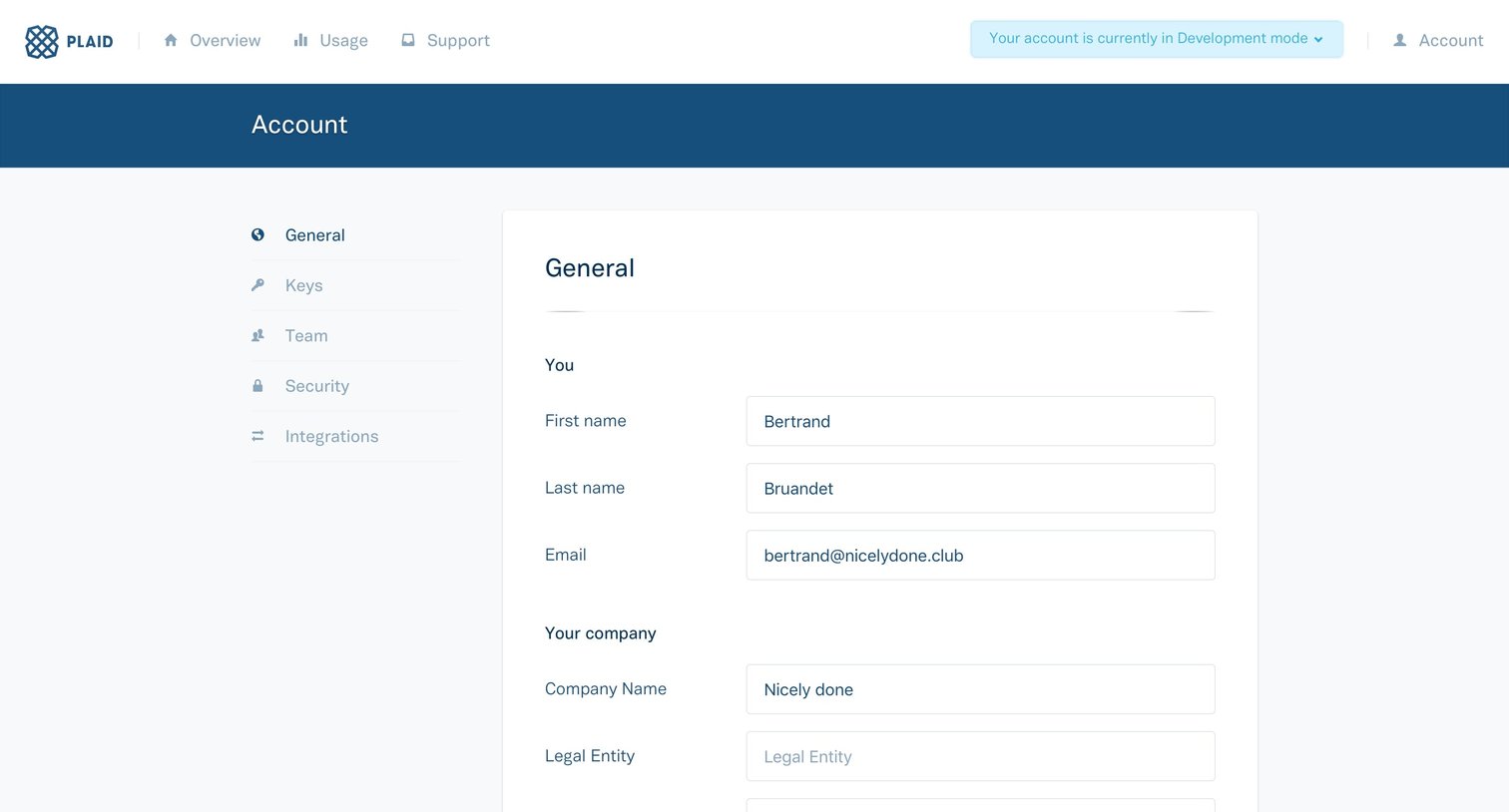 Plaid - Settings screen
