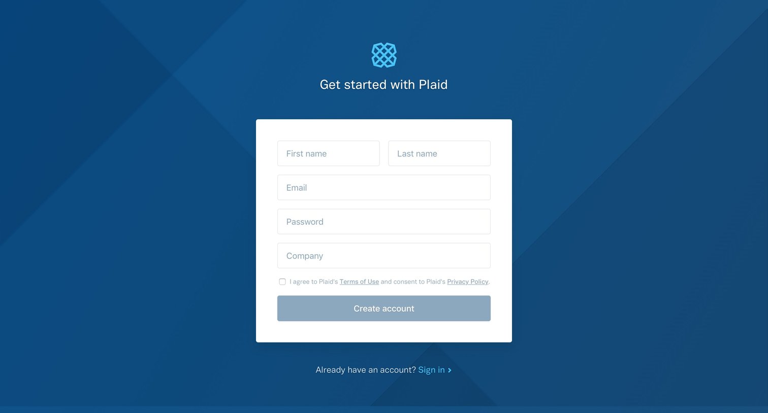 Plaid - Sign up screen