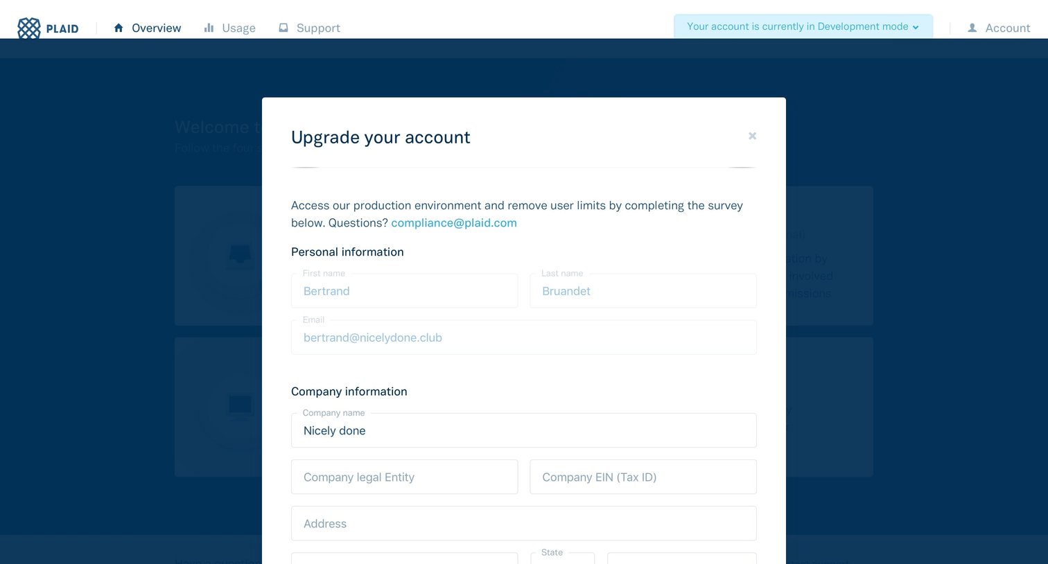 Plaid - Upgrade your account screen