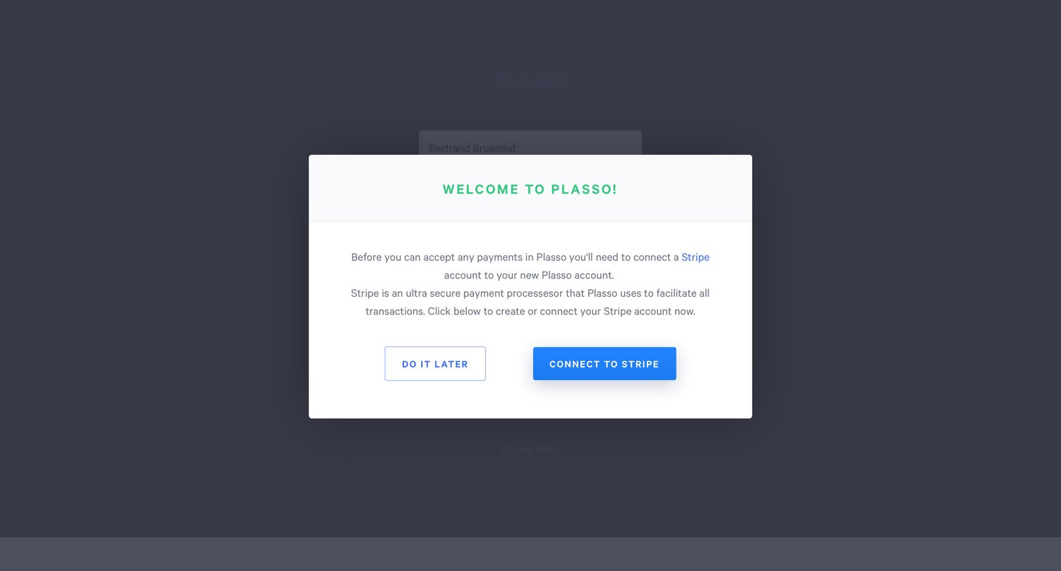 Plasso - Welcome screen