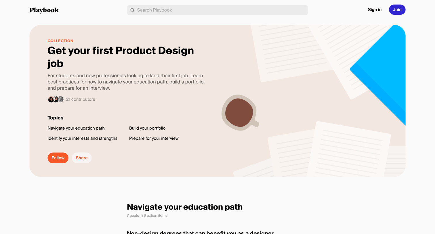 Playbook - Get your first Product Design job Collection - Playbook screen