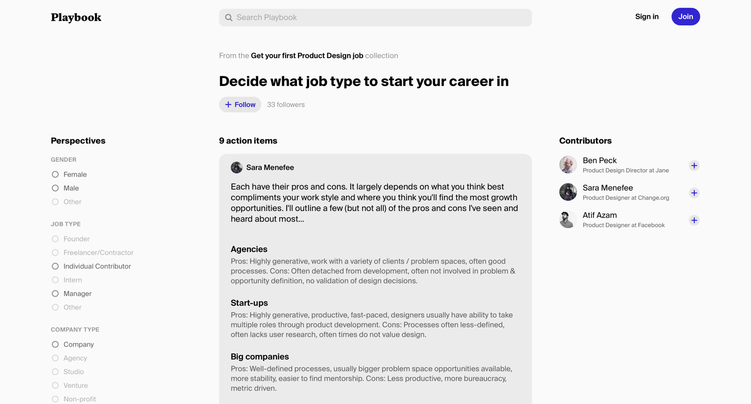 Playbook - Playbook – Decide what job type to start your career in screen