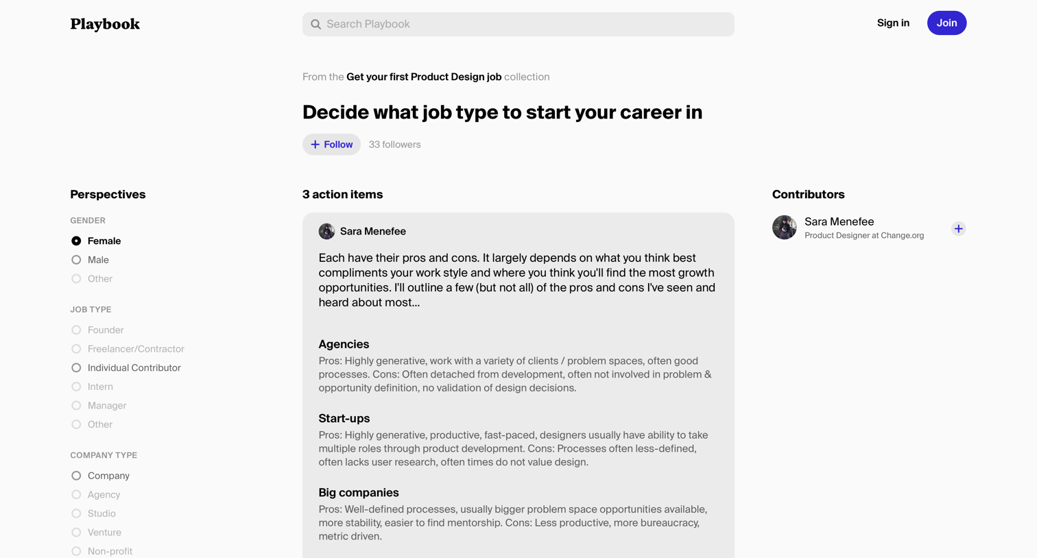 Playbook - Playbook – Decide what job type to start your career in screen