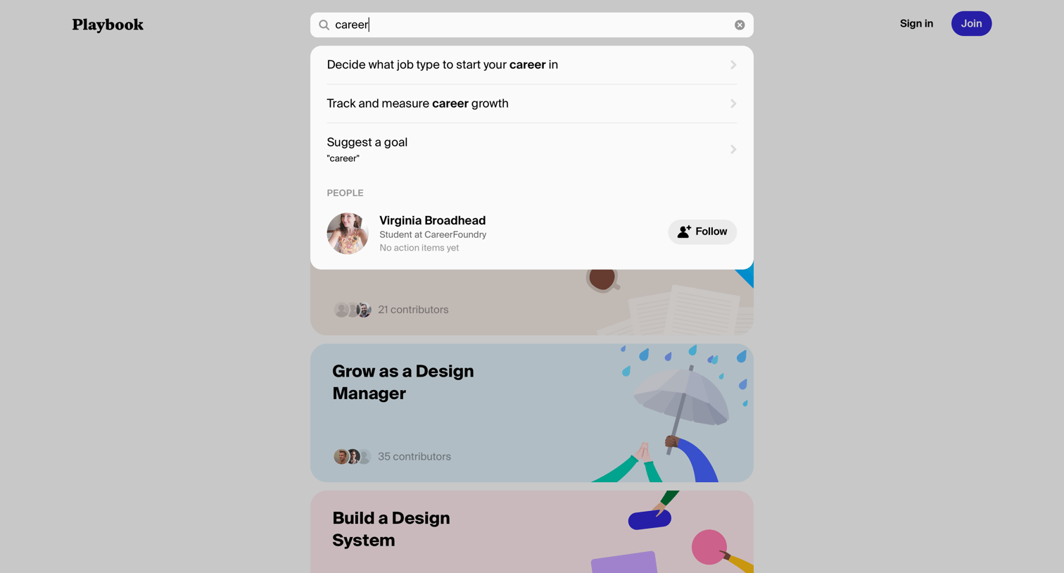 Playbook - Playbook - Achieve your career goals screen