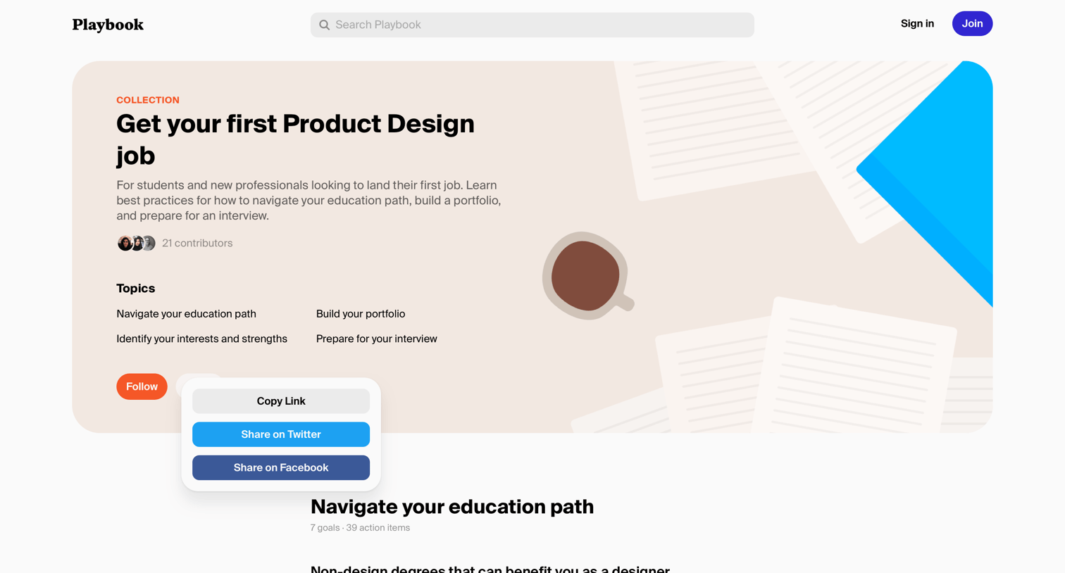 Playbook - Get your first Product Design job Collection - Playbook screen