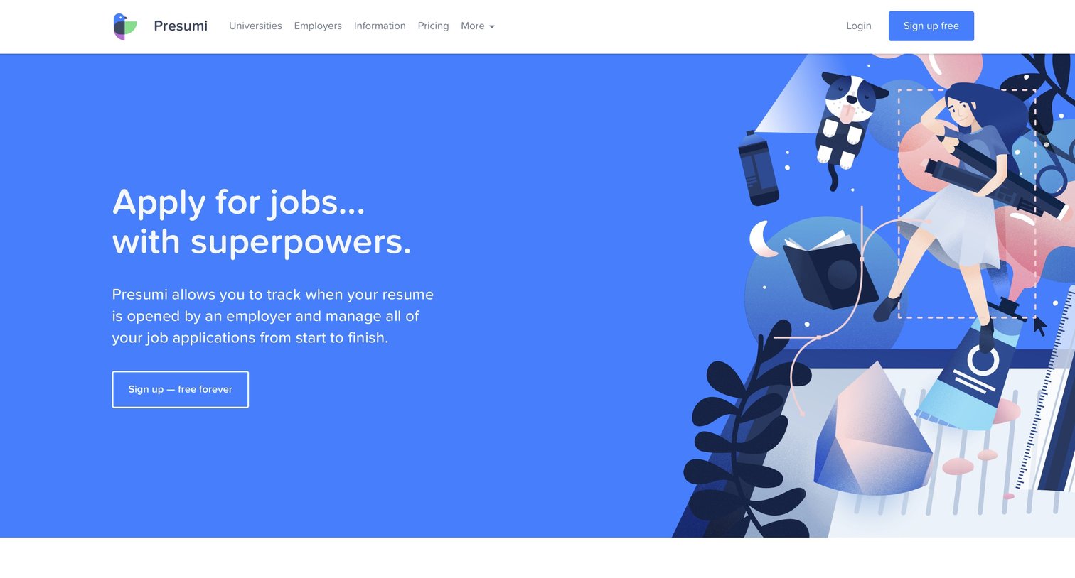 Presumi - Landing page screen