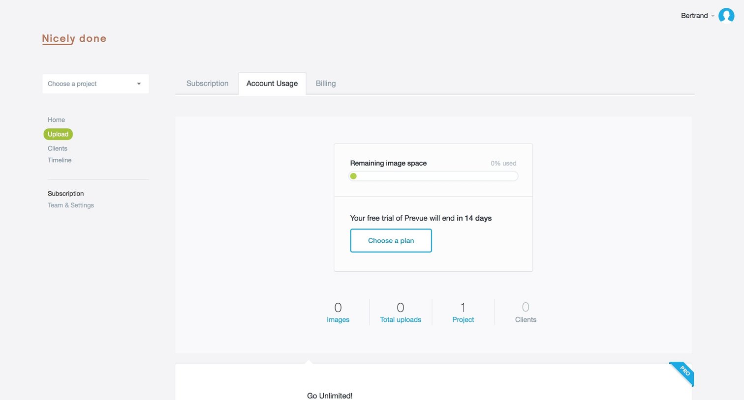 Prevue - Plans screen