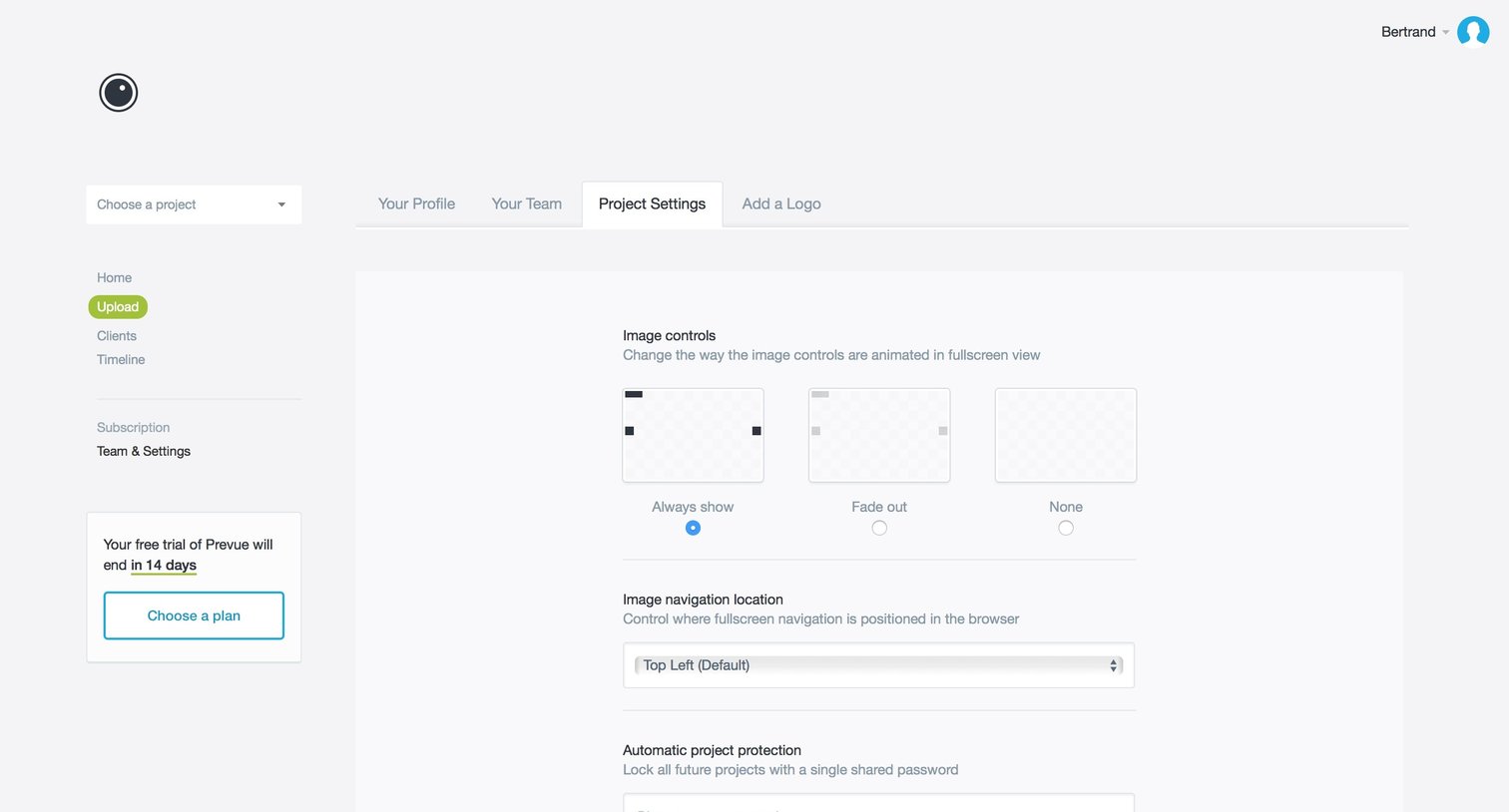 Prevue - Settings screen