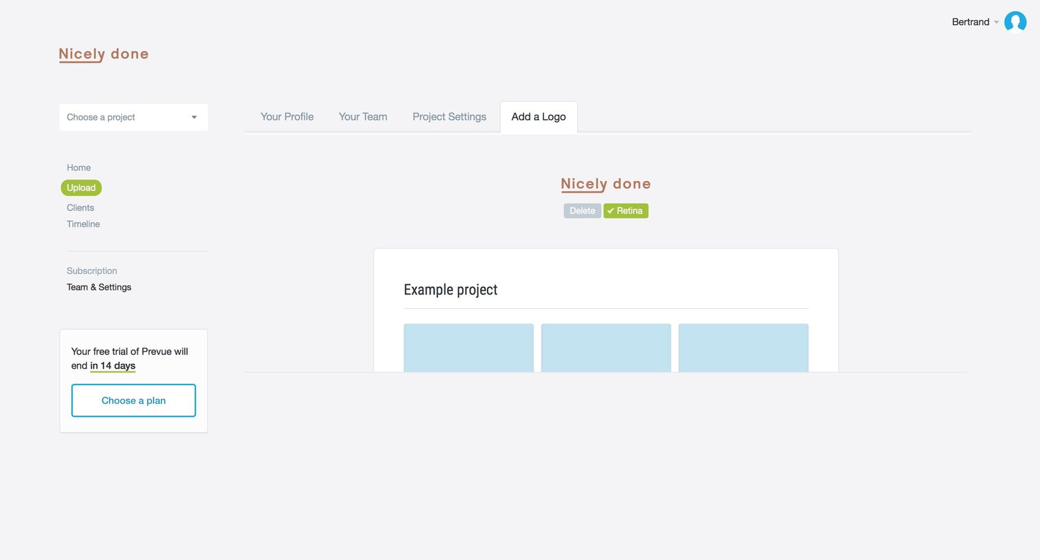 Prevue - Settings screen
