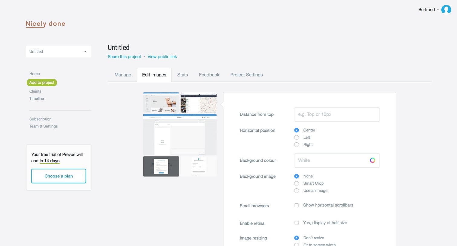 Prevue - Settings screen
