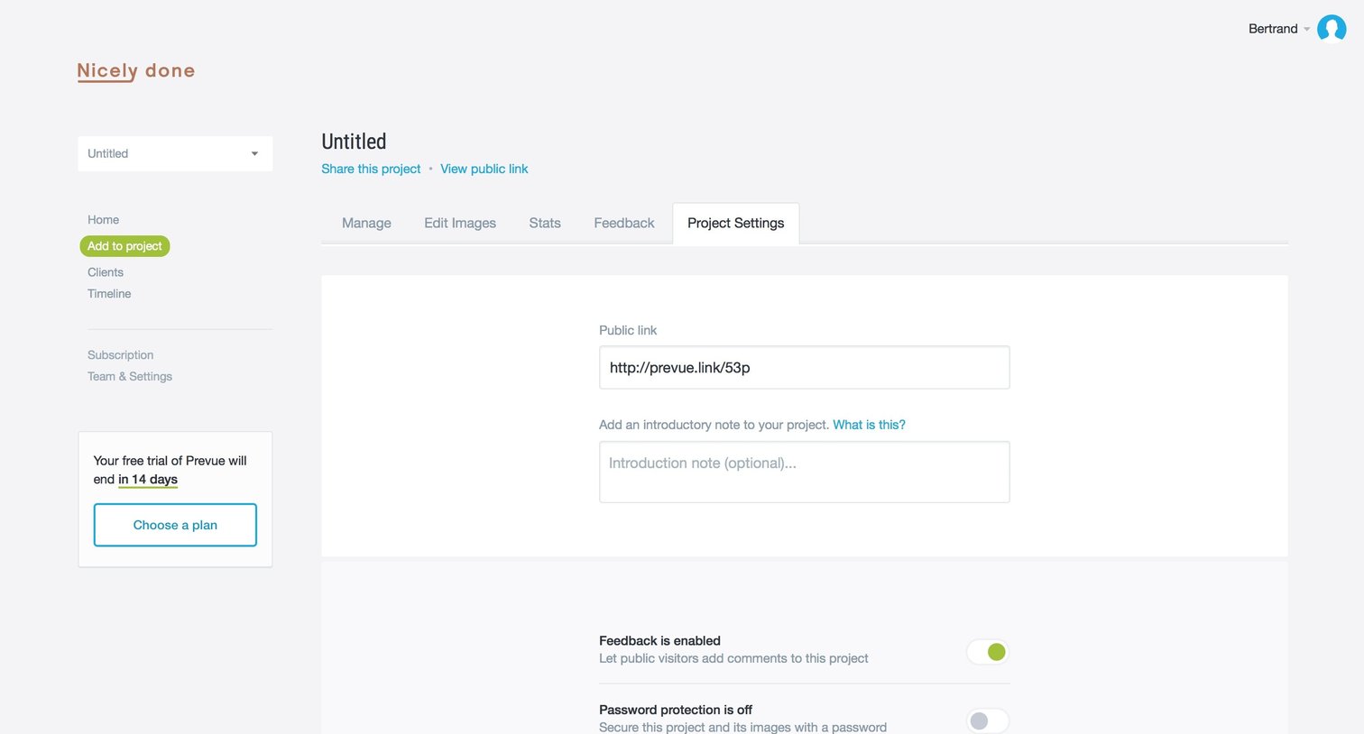 Settings from Prevue