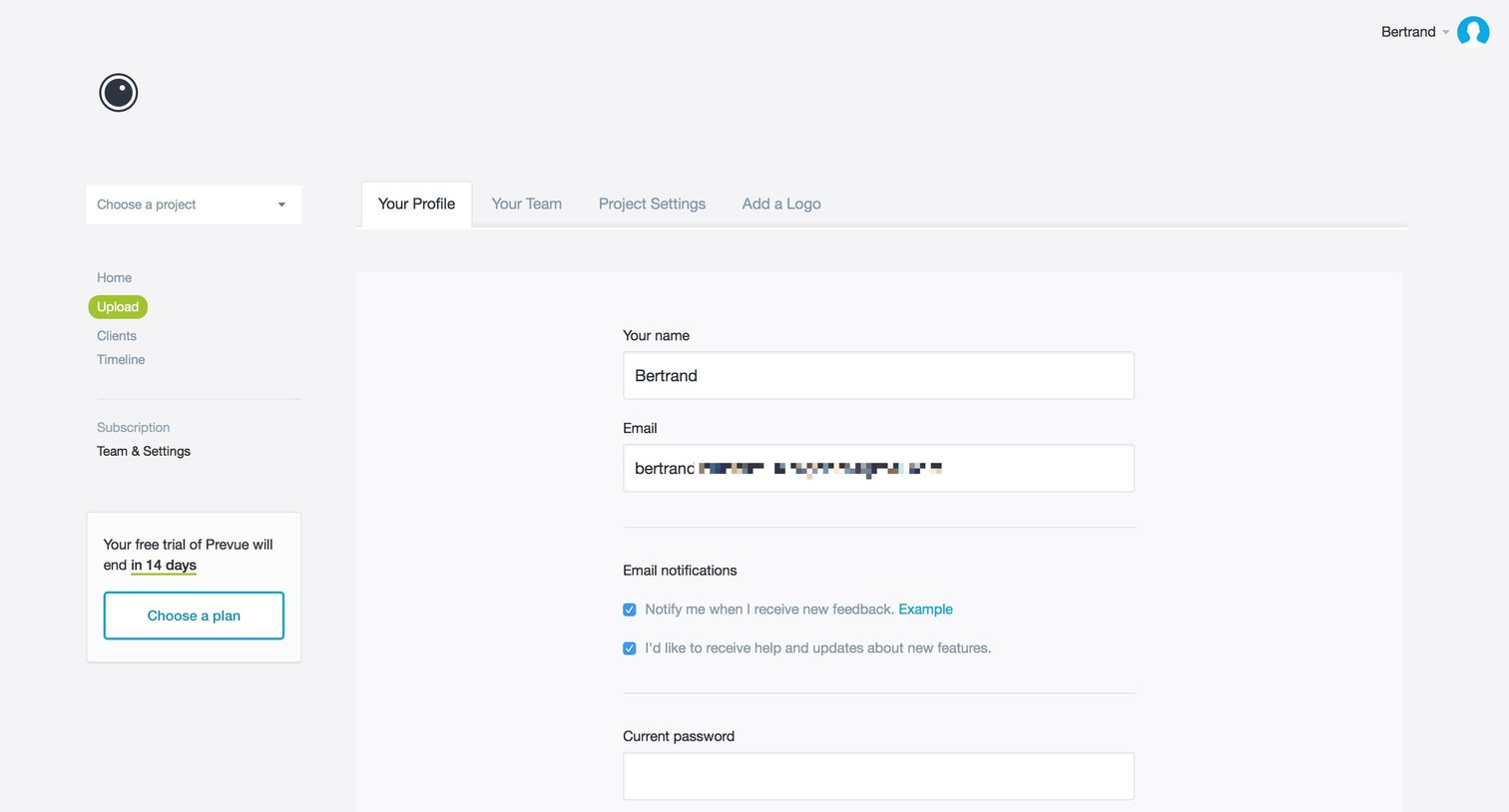 Prevue - Settings screen