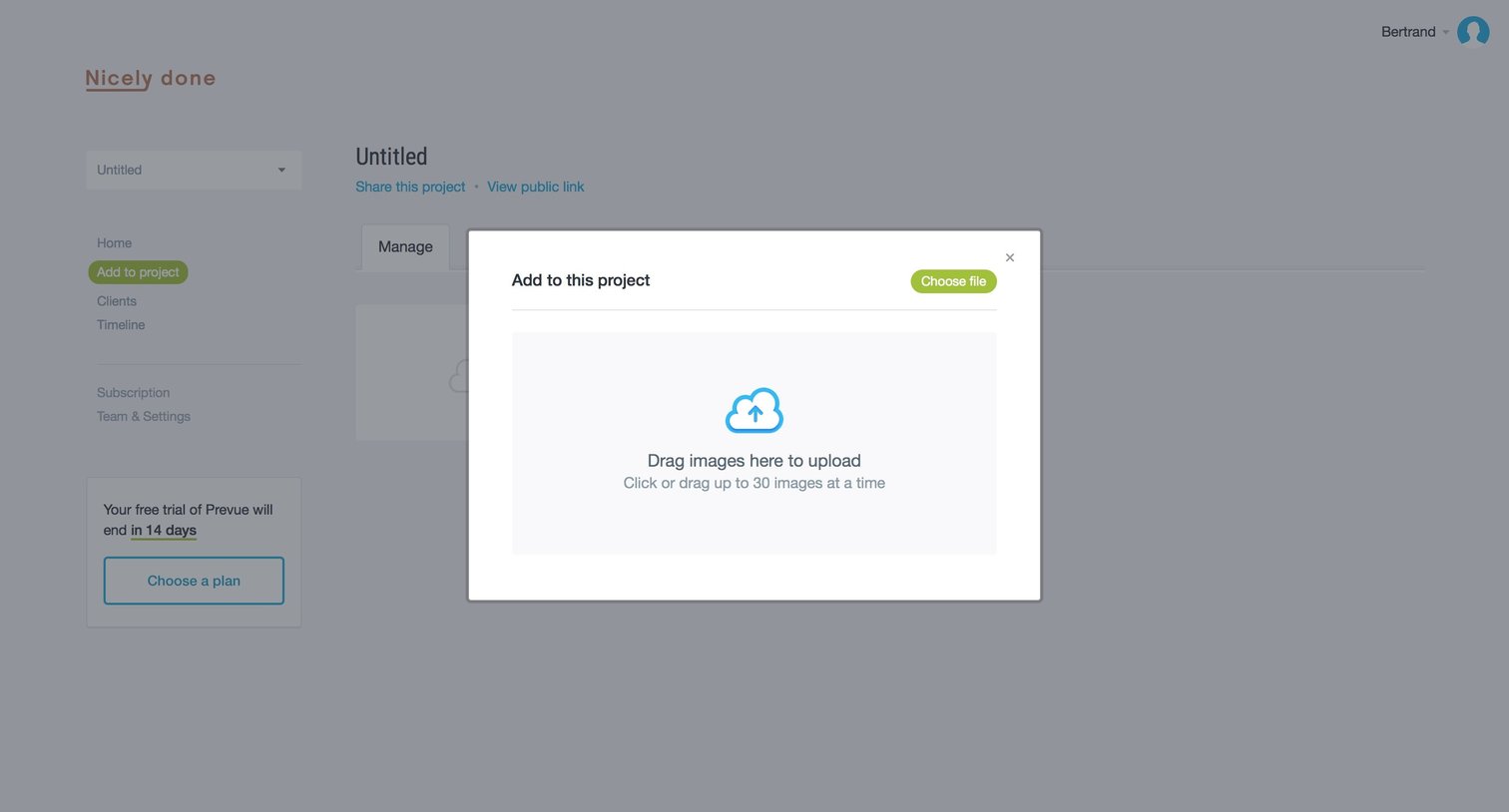 Prevue - Upload screen