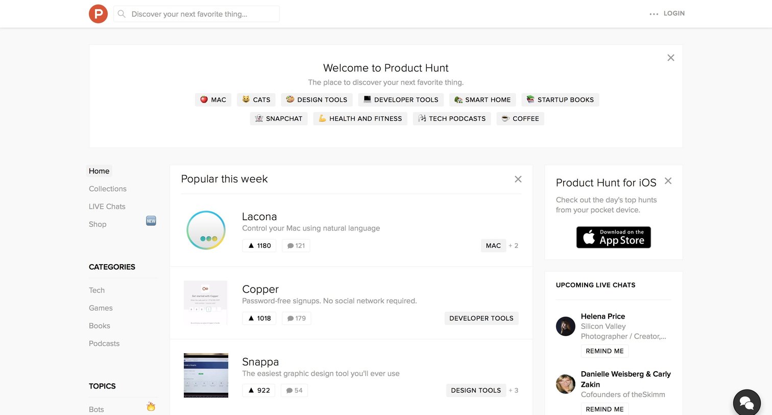 Product Hunt - Landing page screen