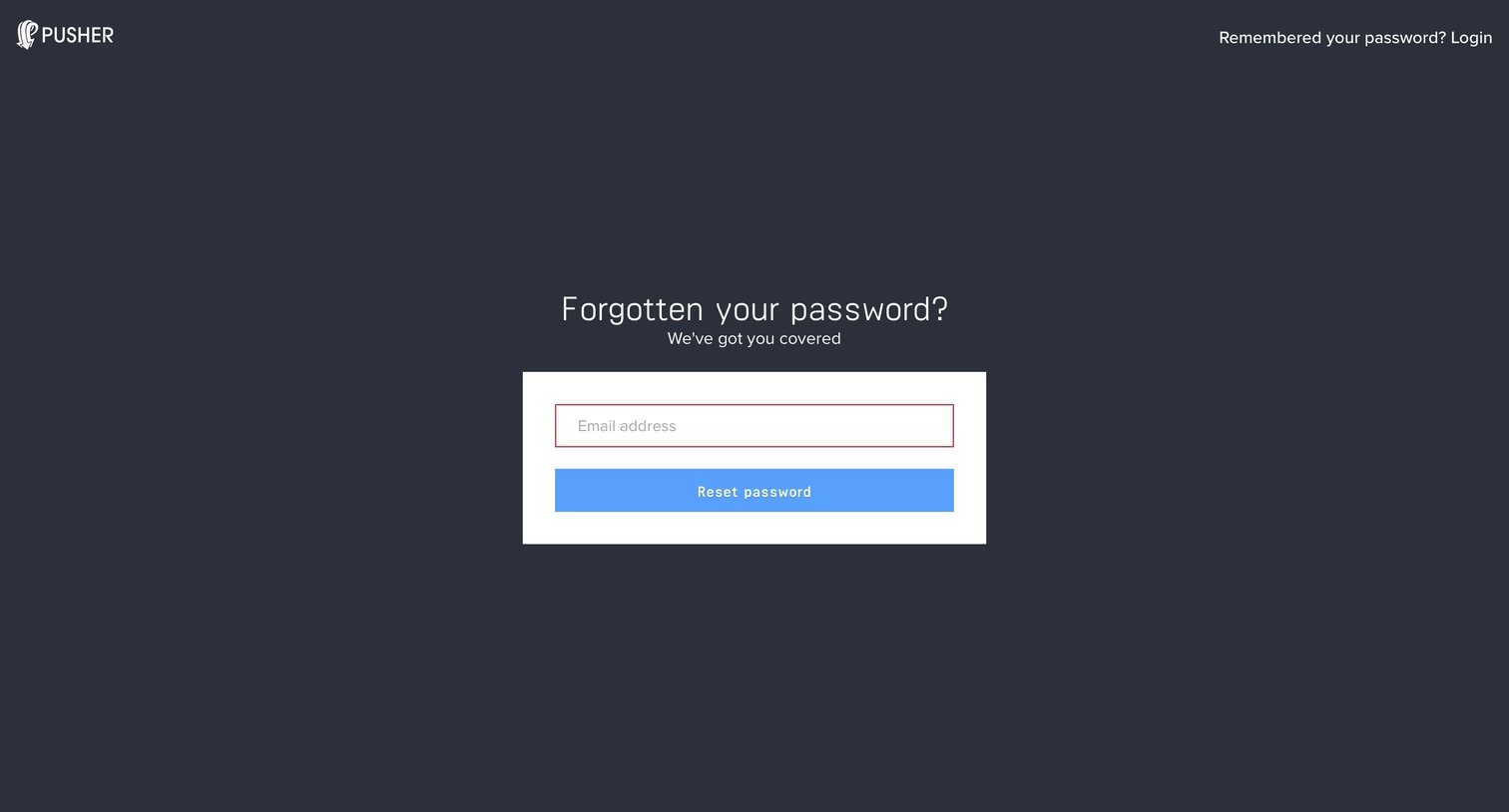 Password reset from Pusher
