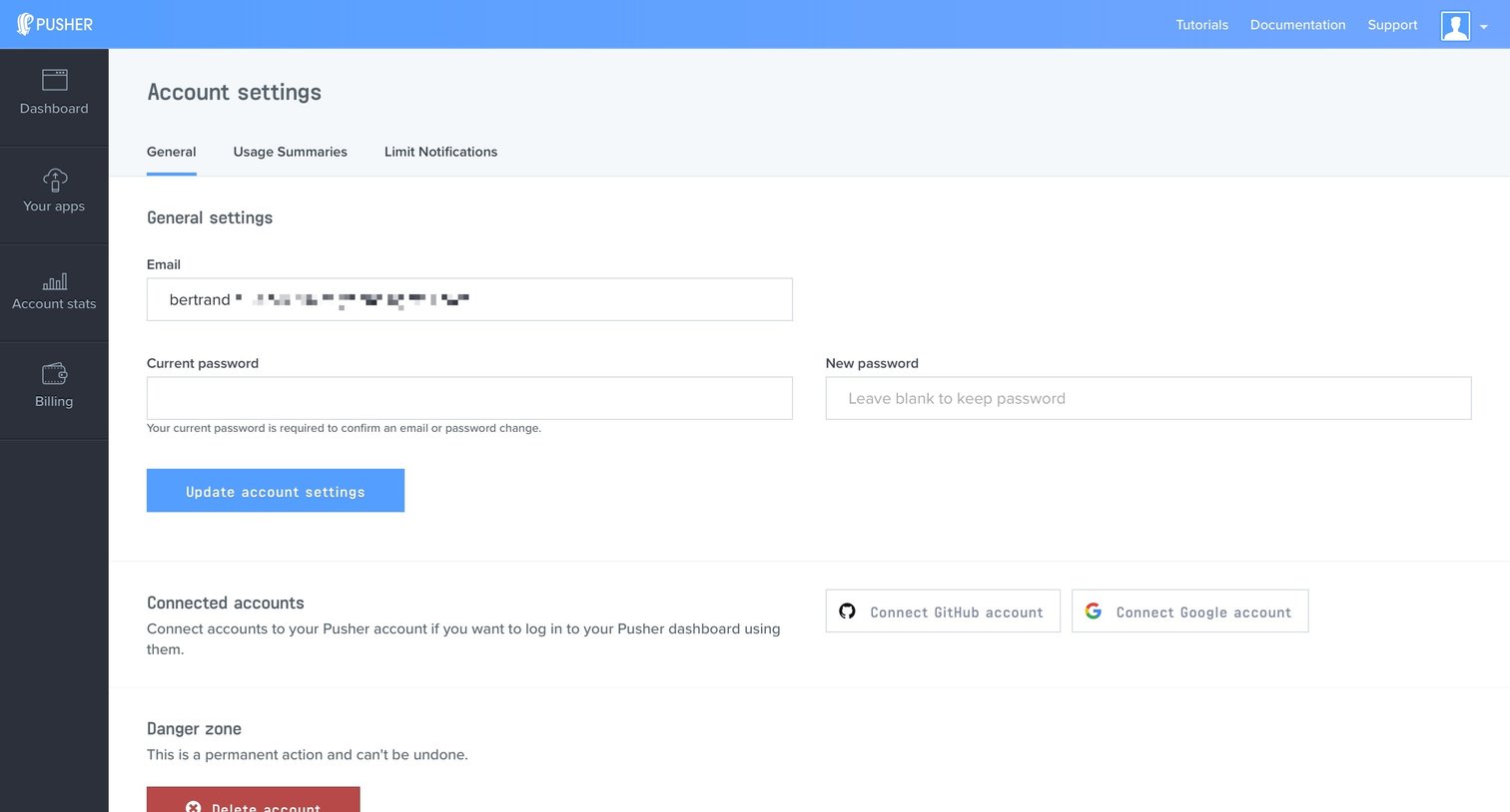Settings from Pusher