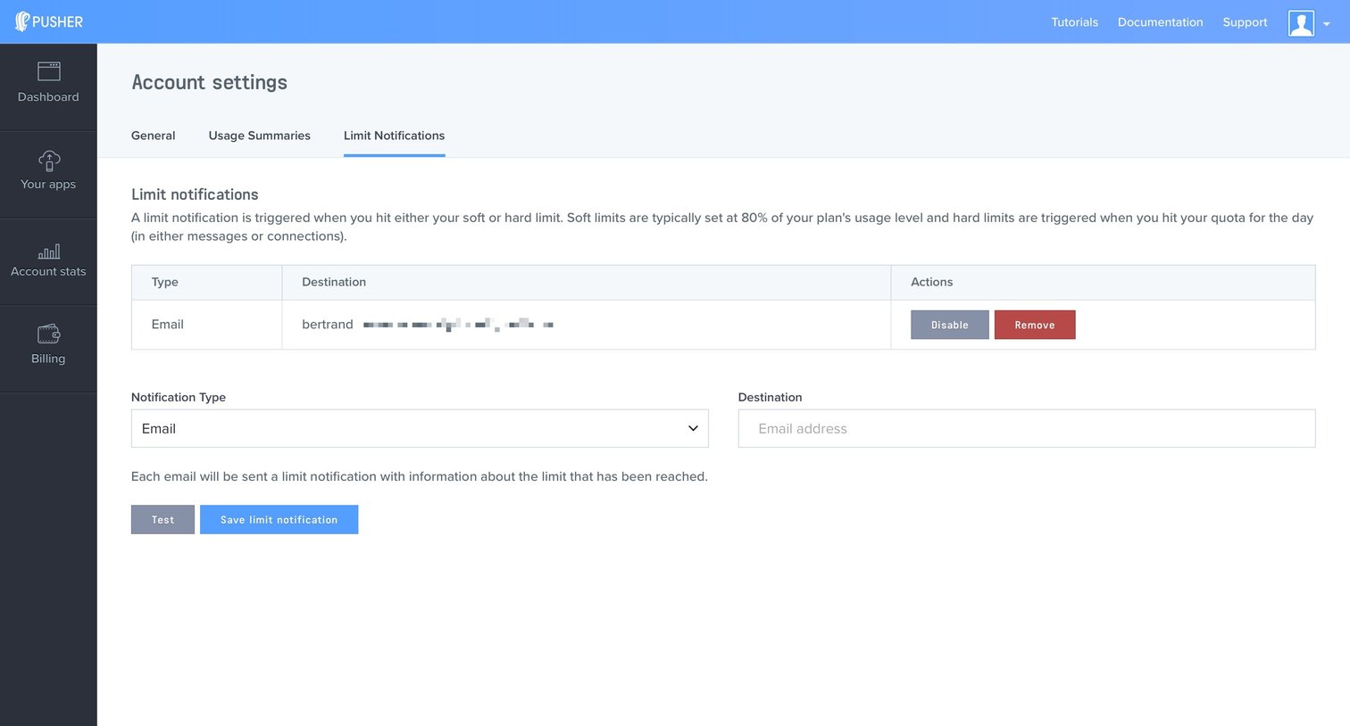 Settings from Pusher