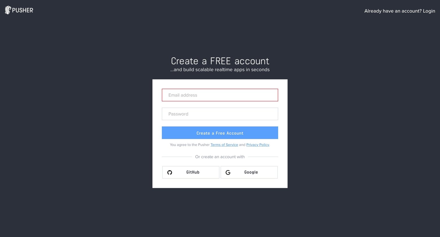 Sign up from Pusher