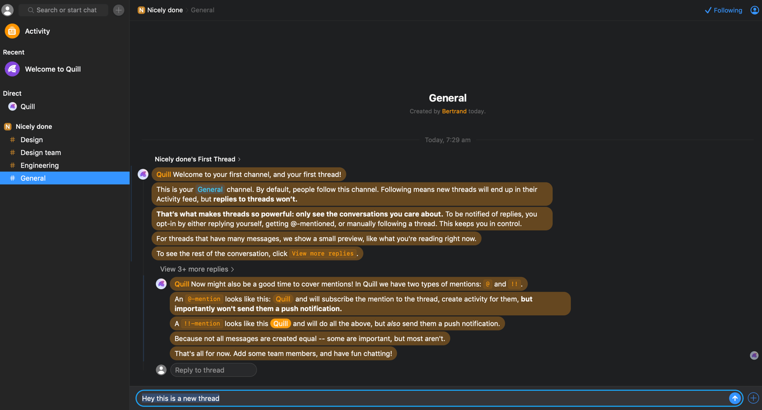 Quill - Channel screen