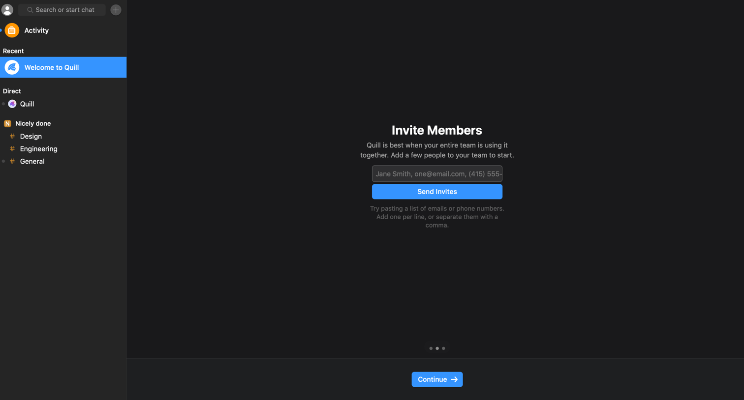 Quill - Invite members screen