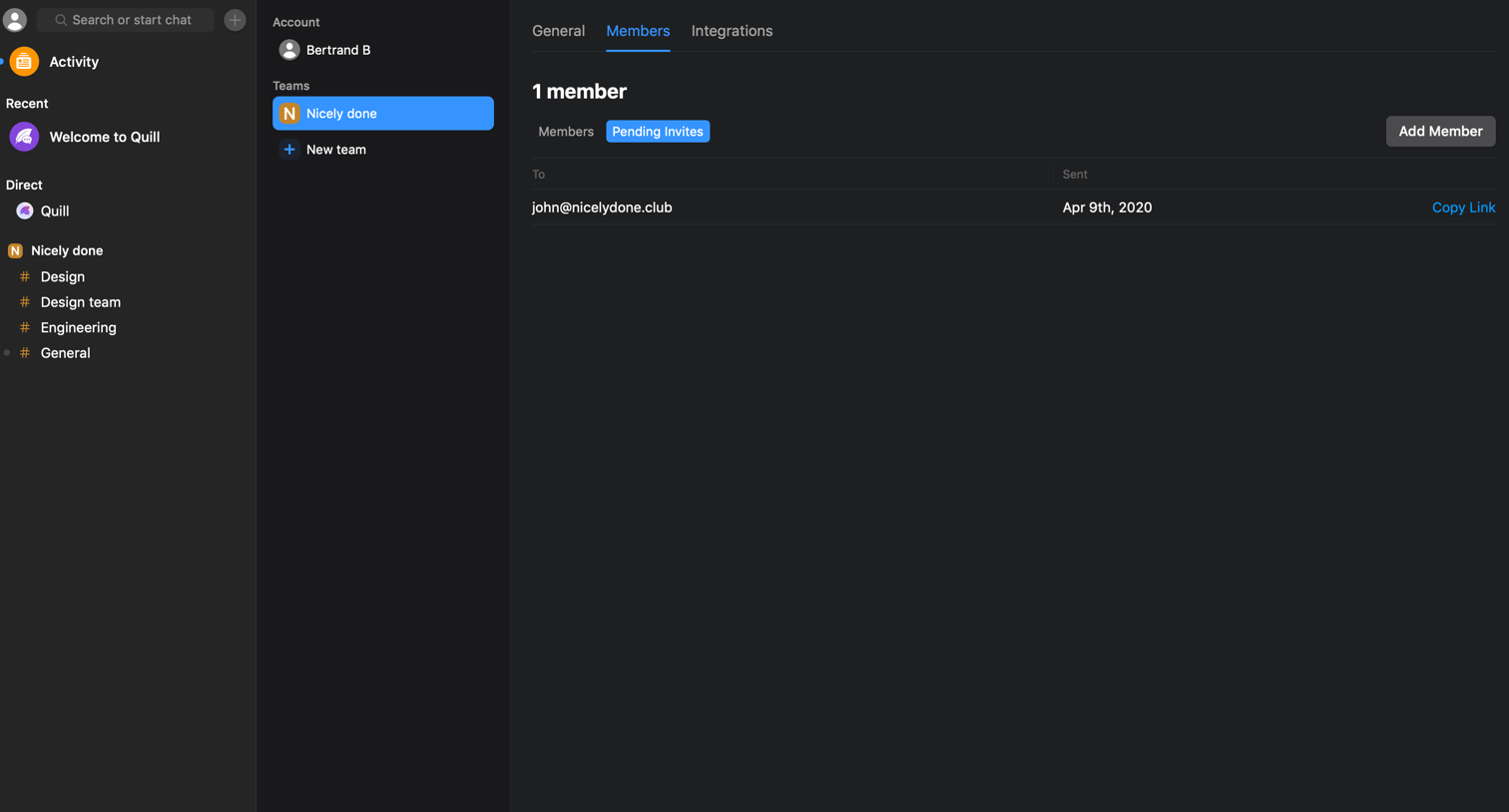 Quill - Members list screen