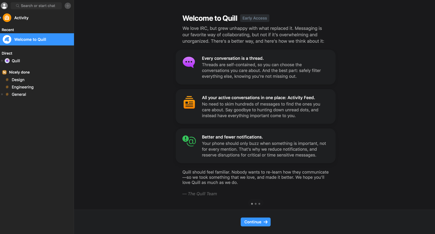 Quill - Onboarding screen
