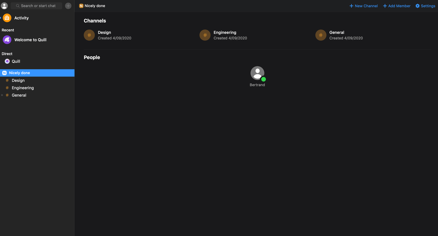 Quill - Team home screen