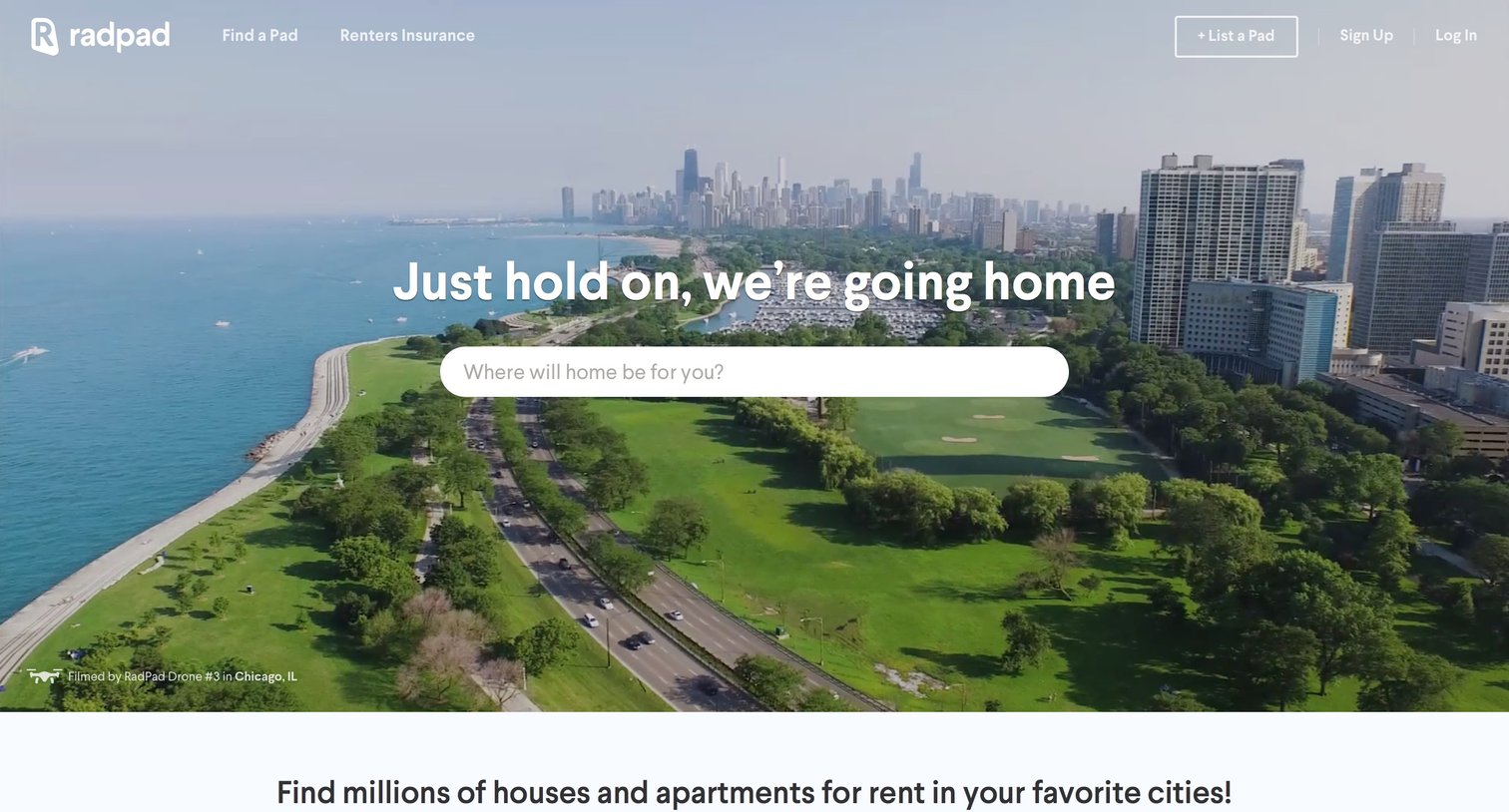 Radpad - Landing page screen