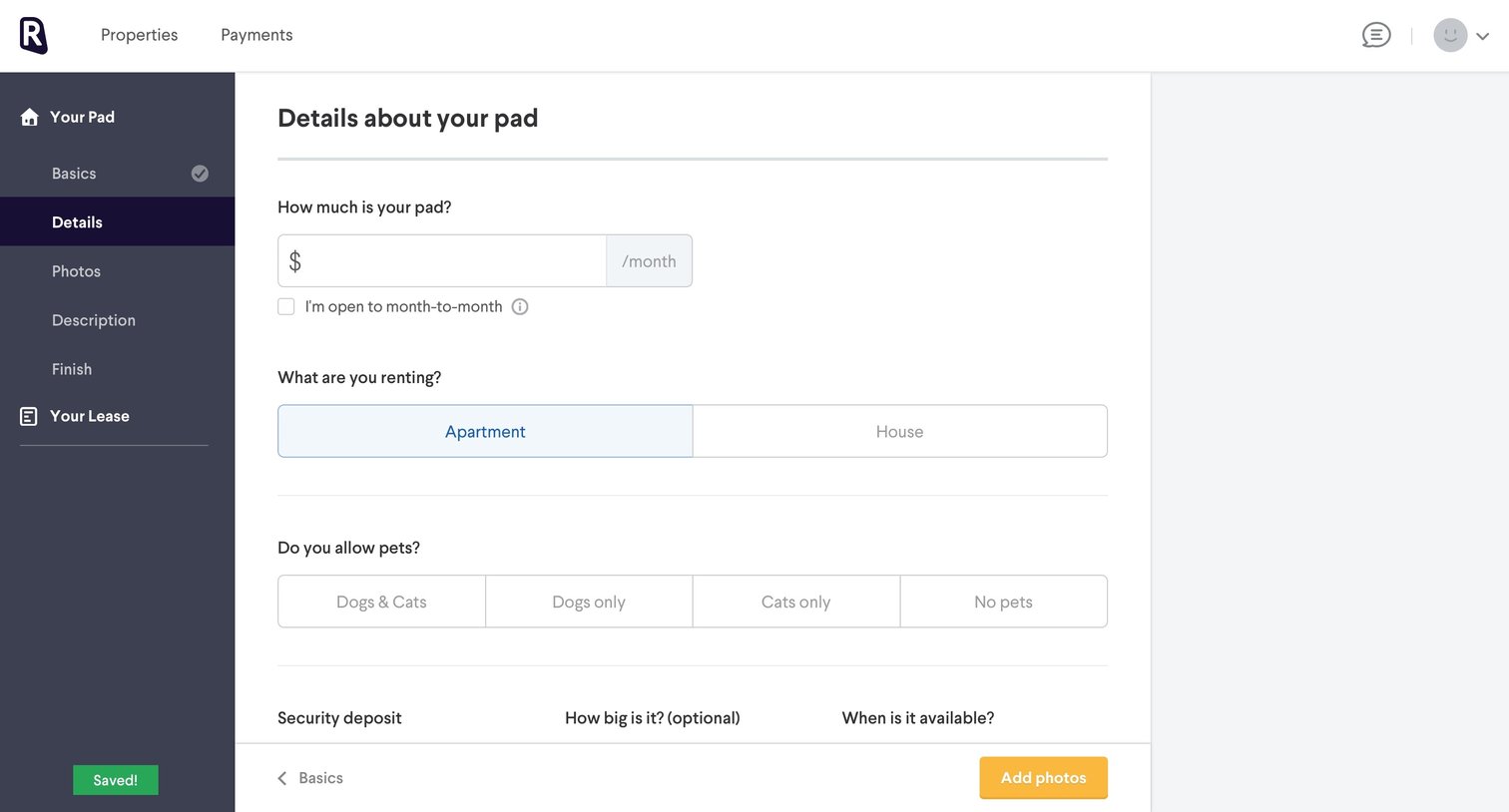 List a new place from Radpad