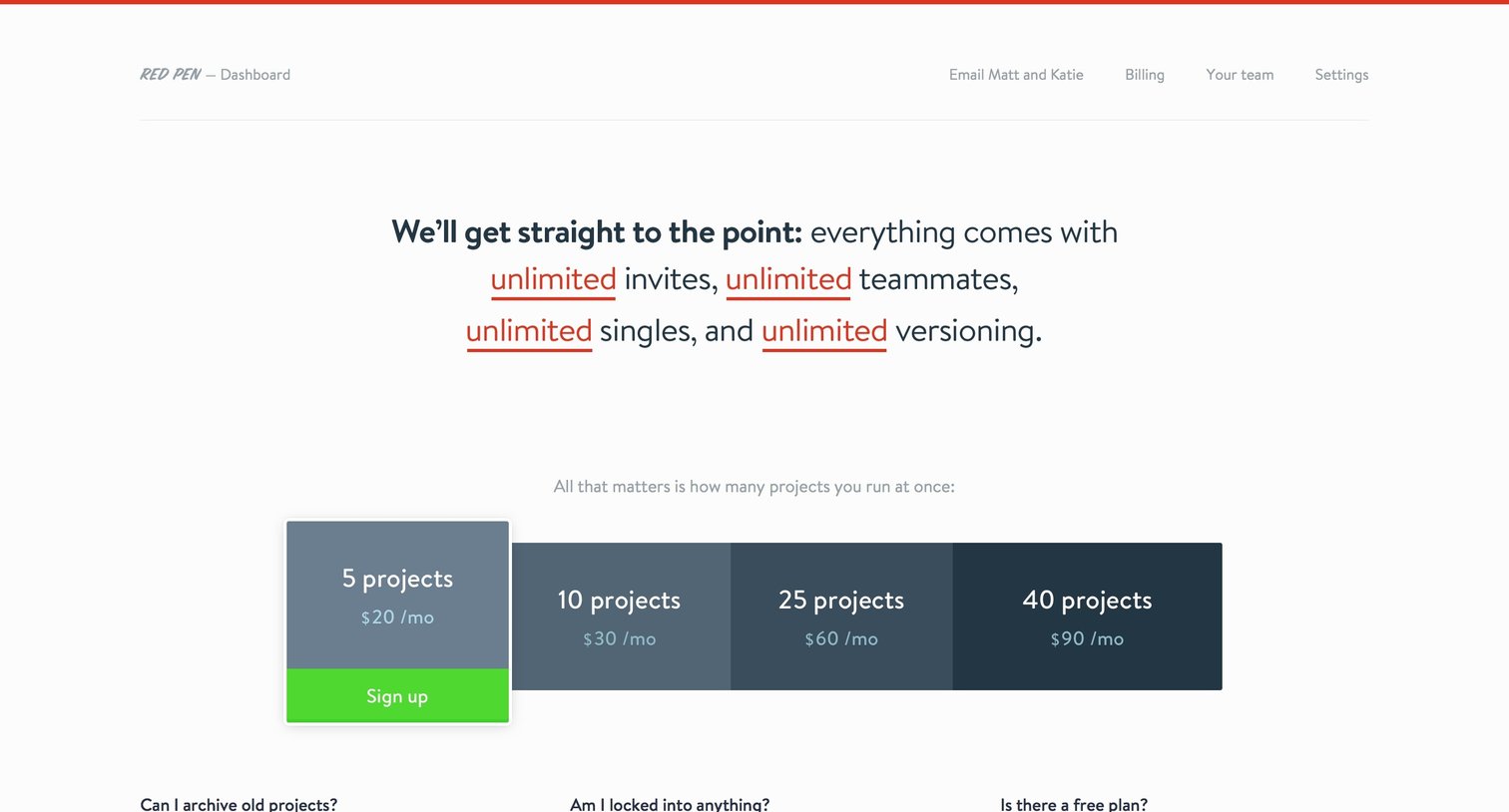 Redpen - Plans screen