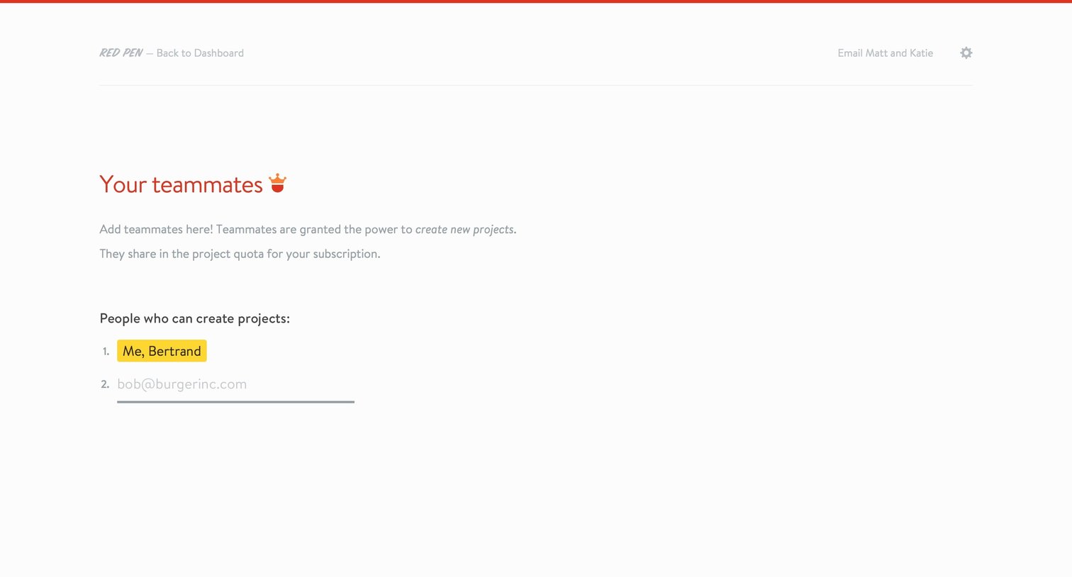Redpen - Team screen