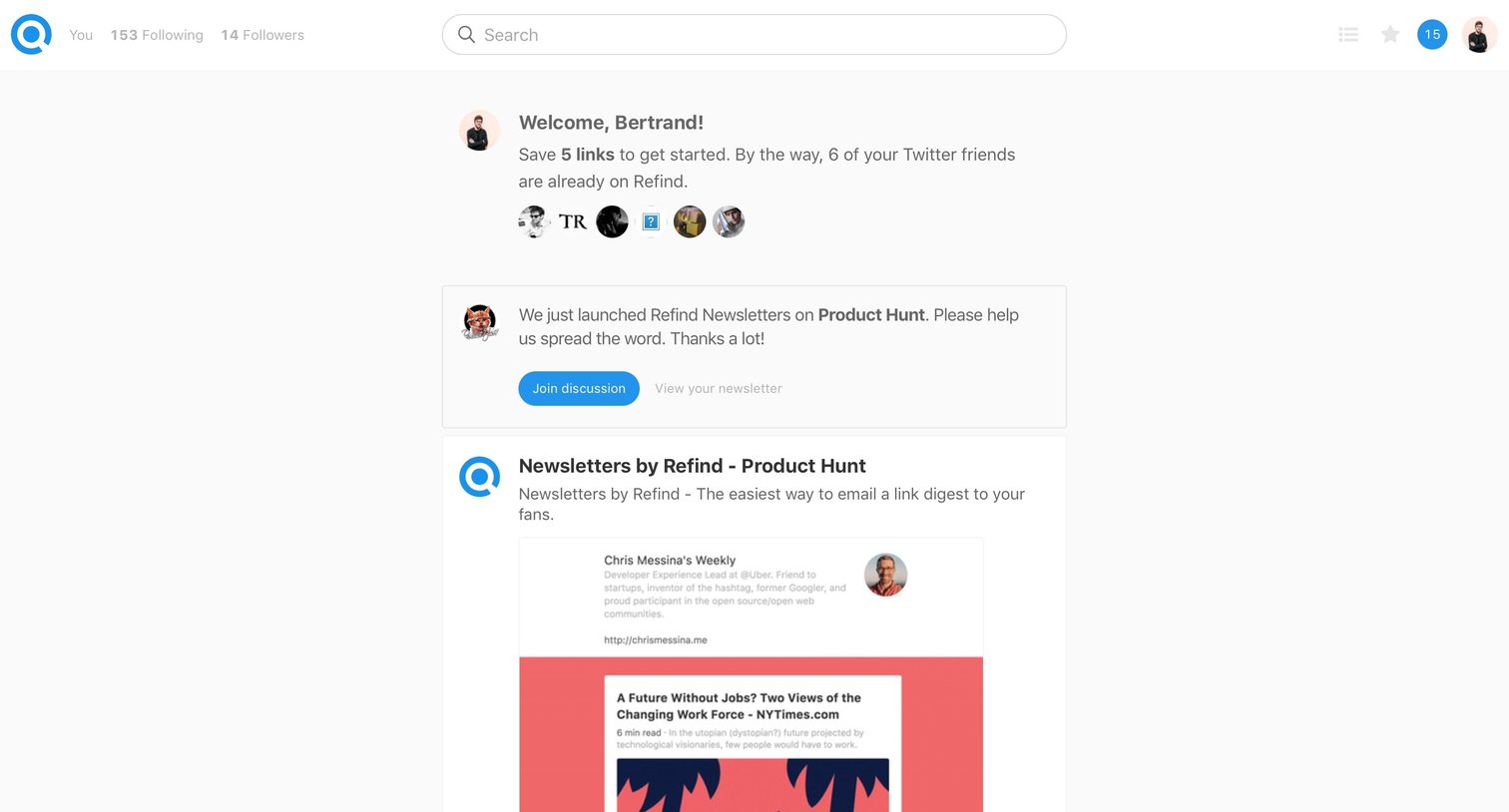 Refind - Home screen