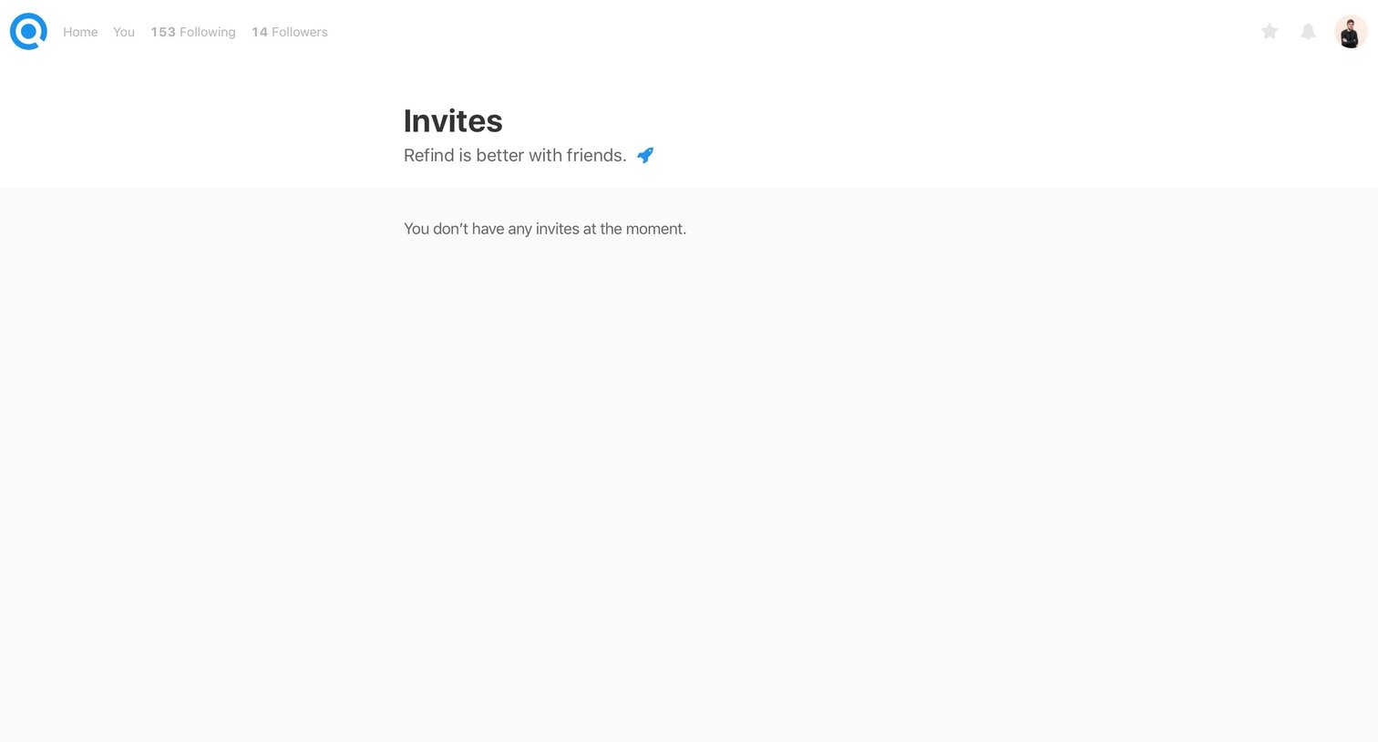 Refind - Invite friends screen