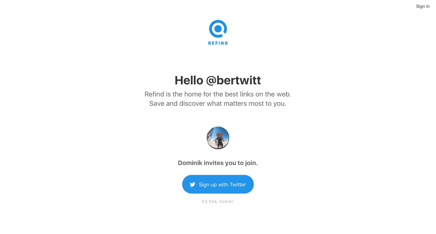 Refind - Invite screen
