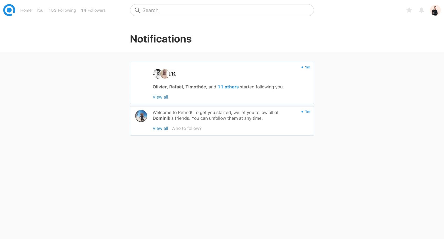 Refind - Notifications screen